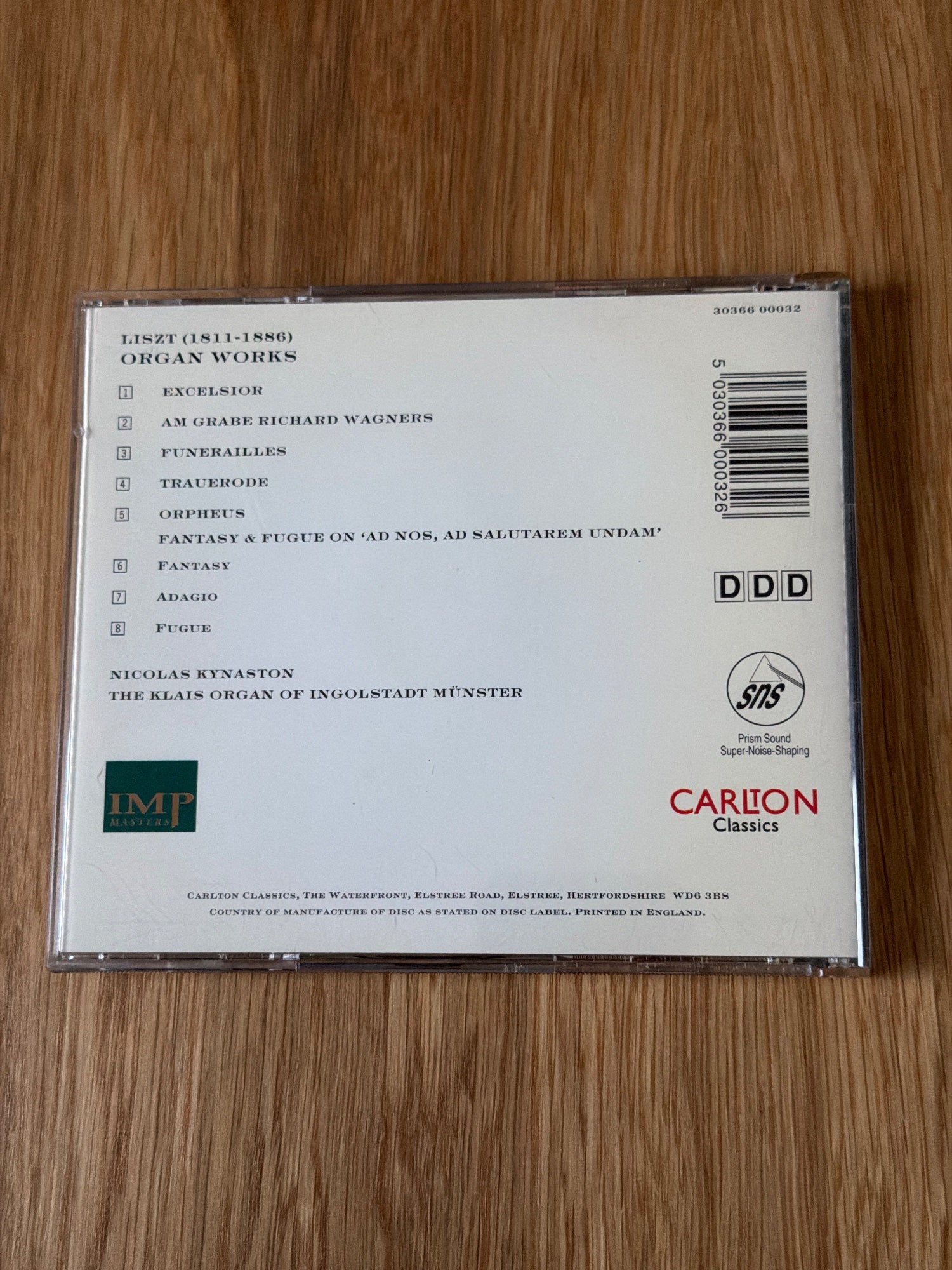Cd: Liszt - Organ Works, Nicolas Kynaston / The Klais Organ Of Ingolstadt Munste