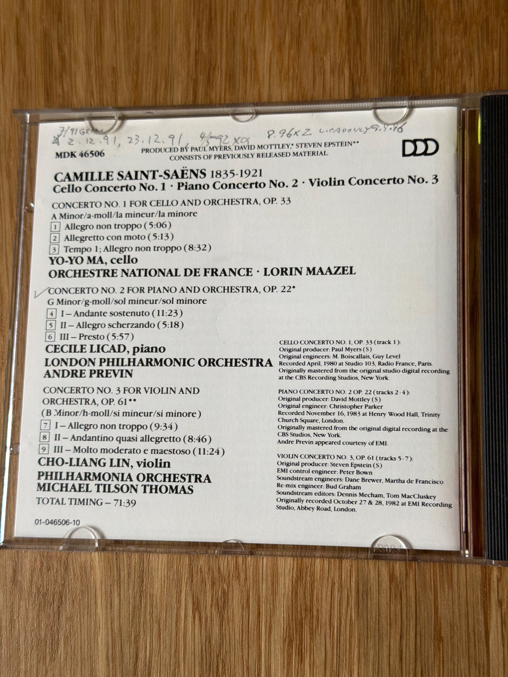 Saint Saens Cello Concerto No. 1. Piano Concerto No.2. Violin Concerto No. 3.