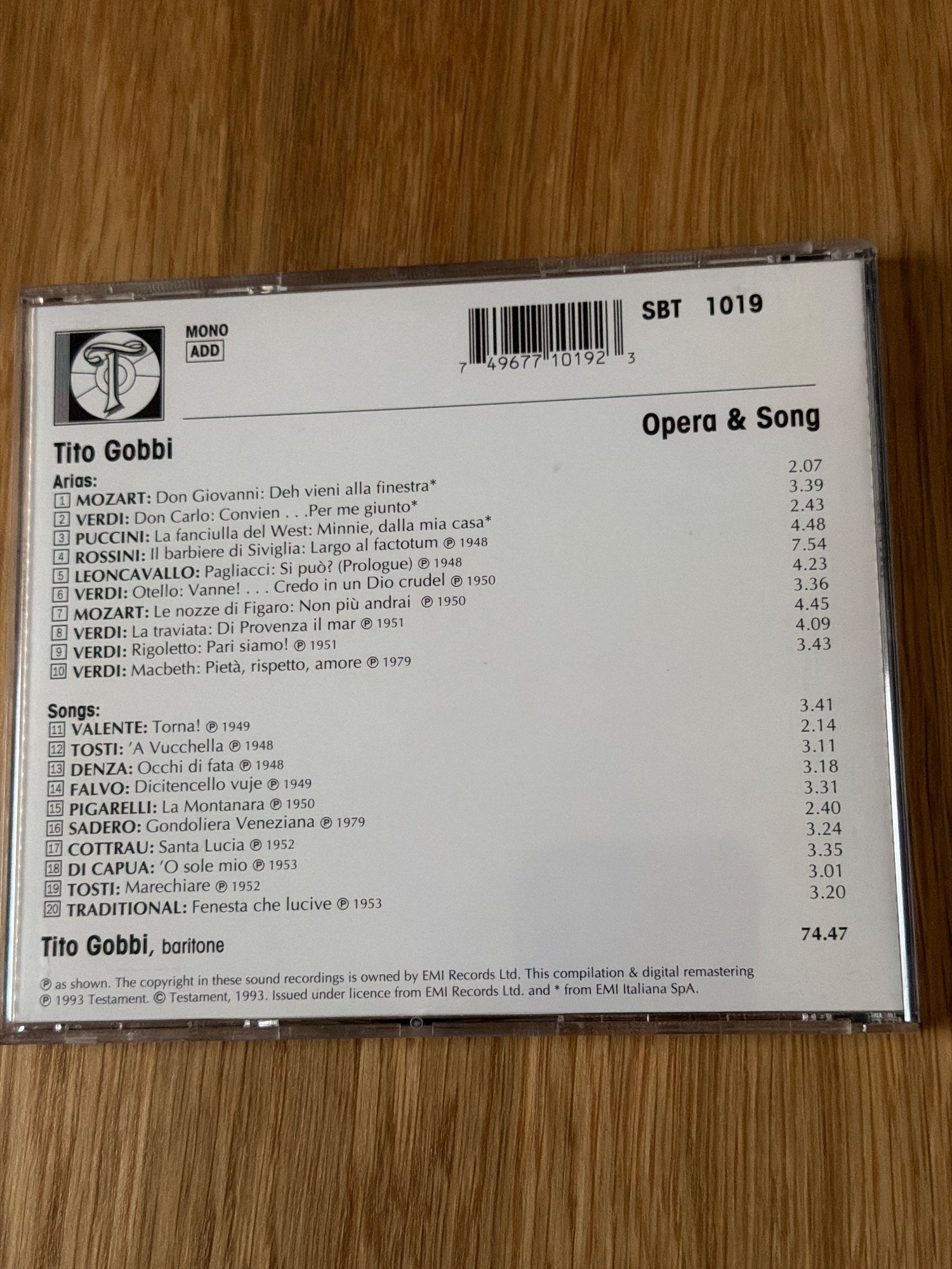 Tito Gobbi - Opera and Song