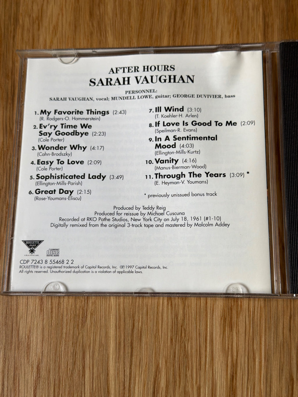 After Hours [Columbia] (CD) by Sarah Vaughan