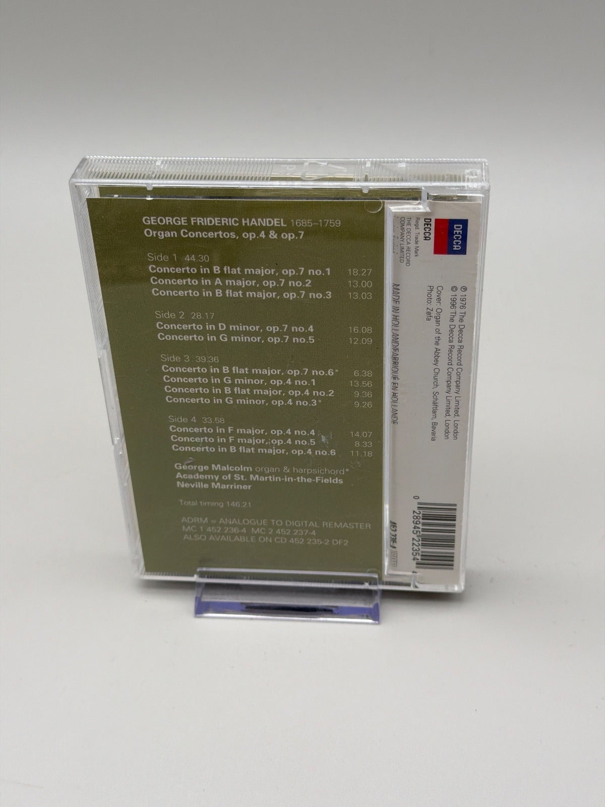 Handel: Organ Concertos Op.4 & Op.7 - Cassette Tape